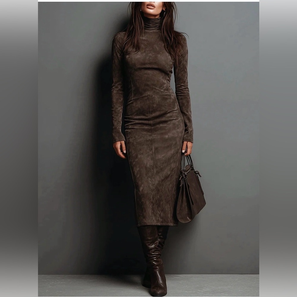 NWOT Elegant Long Sleeve Women Brown Dress Size Small